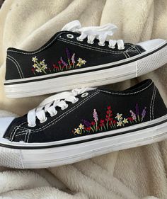 Hand embroidered converse add a personal touch to any outfit! Summer Lace-up Sneakers With Appliques, Summer Applique Lace-up Sneakers, Spring Lace-up Sneakers With Embroidered Logo, Casual Lace-up Sneakers With Appliques, Low-top Appliqued Sneakers For Spring, Low-top Applique Sneakers For Spring, Low-top Sneakers With Appliques For Spring, Spring Low-top Sneakers With Appliques, High-top Sneakers With Embroidered Logo For Spring