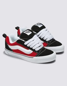 VANS Knu Skool Shoes New Skool Vans, Small Closet Shoe Storage Ideas, New School Vans, Small Closet Shoe Storage, Closet Shoe Storage Ideas, Shoe Storage Small Closet, Shoe Inspo Sneakers, Vans Shoes Custom, Red And Black Vans