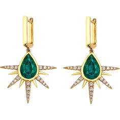 Ruchi New York - Olympia Earrings Elegant Starburst Earrings For Party, Emerald Birthstone, Colombian Emeralds, Yellow Gold Setting, The Heavens, Fine Jewelry Collection, Emerald Diamond, Star Shape, Olympia