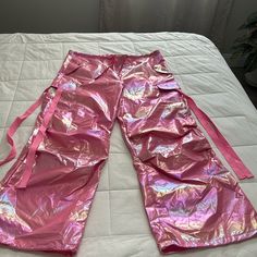 Never Been Worn Iridescent Pants, Rave Pants, Shiny Clothes, Pant Jumpsuit, Pink Ladies, Pants For Women, Pants, Pink, Women Shopping