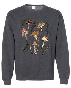 Mushroom Crewneck Sweatshirt Vintage Style Mushroom Shirt - Etsy Cotton Sweatshirt With Mushroom Print, Cotton Long Sleeve Sweatshirt With Mushroom Print, Cotton Sweatshirt With Mushroom Print For Fall, Casual Fall Sweatshirt With Mushroom Print, Cotton Fall Sweatshirt With Mushroom Print, Casual Mushroom Print Sweatshirt For Fall, Casual Crew Neck Sweatshirt With Mushroom Print, Fall Mushroom Print Crew Neck Sweatshirt, Casual Long Sleeve Top With Mushroom Design