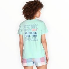 Vineyard Vines X Target “Everyday Should Feel This Good” T-Shirt New With Tags. Green. Casual Graphic Print Tops For Daywear, Casual Daywear Tops With Graphic Print, Casual Tops With Graphic Print For Daywear, Graphic Print Relaxed Fit Tops For Daywear, Graphic Print Short Sleeve Tops For Daywear, Spring Weekend Tops With Short Sleeves, Short Sleeve Cotton Tops For Weekend, Cotton Short Sleeve Tops For Weekend, Pop Stitch