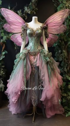 Fairy Midi Dress, Medieval Fairy Dress, Fairy Pink Outfit, Fairy Themed Outfit Aesthetic, Mystical Costume Ideas, Fairy Outfit Design, Fantasy Fairy Outfit, Fairy Fashion Inspired Outfits, Fae Wedding Dress