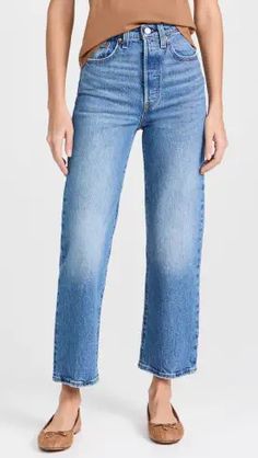 Levi's Ribcage Wide Leg Jeans | Shopbop Levi's Jeans With Straight Hem For Spring, Fall Light Wash Pants With Straight Hem, Light Wash Cropped Jeans With Straight Hem For Fall, Fall Light Wash Cropped Jeans With Straight Hem, Levi's Jeans With Straight Hem For Fall, Levi's Mid-rise Cropped Jeans In Medium Wash, Levi's Mid-rise Light Wash Jeans, Light Wash Straight Hem Bottoms For Fall, Light Wash Bottoms With Straight Hem For Fall