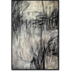 an abstract painting with black and white colors