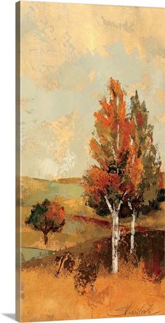 an abstract painting of trees in autumn