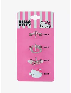 Hello Kitty Heart Bow Bling Ring Set Size 4 Ring, Hello Kitty Stuff Accessories, Hello Kitty Things To Buy, Hello Kitty Ring, Hello Kitty Heart, Hello Kitty Bedroom, Hello Kitty Earrings, Rings Pink, Hello Kitty Merchandise