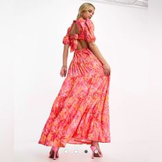 Nwt, Style Cheat Boho Dress. Size 4. Pink Tropical Print On Orange. The Fabric Is So Soft The Quality Is Beautiful. Fit Is True To Size. Can Wear With Out A Bra. Purchased From Asos And Missed Return Window The Back Opening Is So Pretty And Flattering. The Fit Was A Little To Long For Me I’m 5’2. Pink Floral Print Maxi Dress With Puff Sleeves, Pink Tie-back Maxi Dress For Brunch, Pink Tie Back Maxi Dress For Brunch, Fitted Pink Dress With Tie Back, Pink Puff Sleeve Fitted Maxi Dress, Pink Fitted Puff Sleeve Maxi Dress, Pink Fitted Maxi Dress With Puff Sleeves, Pink Puff Sleeve Maxi Dress For Spring, Pink Puff Sleeve Maxi Dress For Summer