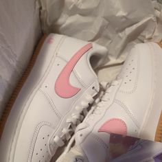 Nike Air Force Ones New In Box Never Worn Casual Pink Nike Air Force 1 With Gum Sole, Custom Synthetic Sneakers With Gum Sole And Round Toe, Casual Nike Air Force 1 With Perforated Toe Box, Pink Nike Air Force 1 Synthetic, Nike Air Force 1 Casual Shoes With White Sole, Pink Leather Nike Air Force 1 Casual Shoes, Casual Nike Air Force 1 With White Sole, Casual Round Toe Nike Air Force 1, Pink Nike Air Force 1 With Synthetic Material