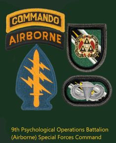 four patches with the words, 7th technological operations squadron airborne special forces command