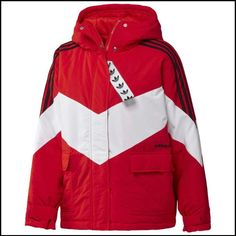 Adidas Originals Women's Iconic Winter Jacket Nwt Size M Fabric Type 50% Cotton, 50% Polyester Care Instructions Machine Wash Retro White Outerwear With Pockets, Retro White Outerwear For Fall, Retro White Fall Outerwear, Trendy Adidas Winter Outerwear, University Red Hooded Winter Outerwear, Hooded University Red Winter Outerwear, Adidas Red Outerwear For Streetwear, Adidas Sporty Red Outerwear, Adidas White Outerwear For Fall