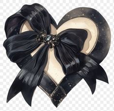 a black and white heart shaped box with a bow on the front, transparent background