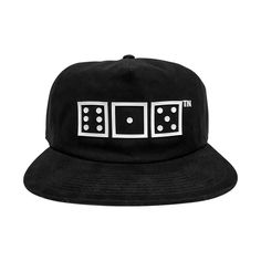 Black baseball hat with flat bill. There are three white squares side by side with white dots inside. The squares are meant to look like dice with the numbers six, one, five which is the area code for Nashville, Tennessee. The design has a small TN at the top right corner. Classic Adjustable Snapback Trucker Hat, Retro Black Cotton Snapback Hat, Classic Adjustable 5-panel Trucker Hat, Retro Black Six-panel Baseball Cap, Classic Black Six-panel Trucker Hat, Classic Six-panel Snapback Hat For Streetwear, Retro Black Adjustable Fitted Hat, Classic Adjustable Six-panel Snapback Hat, Black Flat Brim Baseball Cap For Skateboarding