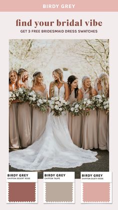 the bridesmaid dress swatches are shown with different colors and styles to choose from