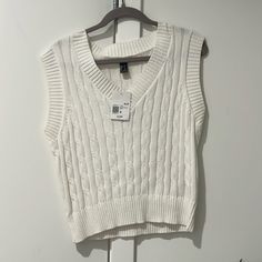 New With Tags!! Never Worn. Perfect Condition, Great Quality Trendy White Sweater Vest, Trendy White Sweater Vest For Spring, Forever 21 Fitted Casual Sweater, Forever 21 Casual Spring Sweater, Fitted Casual Sweater By Forever 21, White Sweater Vest, Forever 21 Sweater, White Sweater, White Sweaters