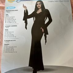 an advertisement for a women's fashion show featuring a woman in a black dress