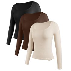 PRICES MAY VARY. ✿Premium Material：Aranmei women's long sleeve shirt is made of 95% rayon, 5% spandex. Lightweight,skin friendly and smooth to touch,figure hugging easy to fit any body figure. ✿This fitted long sleeve tops is a must-have for spring, fall and winter, Snug fitting and soft for layering, Works great under scrubs, under uniforms, sweaters, blazers, jackets and coats, It has versatile style makes everyone irresistible! ✿Occasion:This fashion layering undershirt,great for going out,wo Long Sleeve Winter Shirts, Long Sleeve Compression Shirt, Fashion Layering, Fashion Png, Psychic Fever, Brown Long Sleeve Shirt, Winter Retreat, Nude Outfits, Fitted Long Sleeve