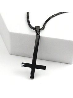 Stainless Steel Upside Down Cross Witchcraft Pagan Necklace Inverted Cross Black Chain Necklace Black,Gold,Silver,Black B Punk,Vintage   Stainless Steel     Men Fashion Jewelry, size features are:Bust: ,Length: ,Sleeve Length: Alternative Black Chain Jewelry, Black Alternative Style Jewelry With Chain, Black Chain Necklace For Concert, Black Alternative Necklace For Concert, Black Alternative Style Chain Jewelry, Alternative Style Black Metal Jewelry, Edgy Black Stainless Steel Necklace, Alternative Style Black Chain Jewelry, Alternative Style Black Necklace With Adjustable Chain