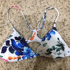 Cute Floral Halter Bikini Top. Never Worn. Can’t Find Tag But It Fits Like A Small/Medium Womens Swim, White Blue, Blue White, Color Blue, Blue And White, Floral, Women Shopping, Blue, White