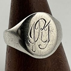 Vintage Sterling Silver Fancy Initial Signet Ring, UK Size U, US Size 10 1/4, EU Size 62 1/4, Front Max Width 10.8mm, Weight 4.97 Grams, Lovely Condition Us Size 10, Signet Ring, Vintage Sterling Silver, Favorite Jewelry, Band Rings, Initials, Jewelry Rings, Etsy Accessories, Accessory Gift