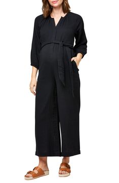 Make your maternity style a little easier in this gauzy cotton jumpsuit in a relaxed fit designed with a snap front that's also ideal for nursing. 54" length Front snap closure Split neck Three-quarter sleeves with elastic cuffs Side-seam pockets Removable sash Unlined 100% cotton Machine wash, line dry Imported Women's Clothing Nordstrom Maternity Clothes, Nursing Outfit, Pretty Mom, Nursing Dresses, Coverall Jumpsuit, Teacher Clothes, Nursing Wear, Stylish Maternity Outfits, Maternity Outfits