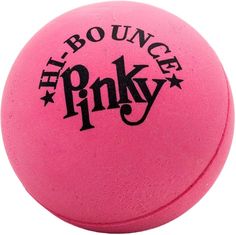 a pink ball with the words hell's bouncer pinky on it