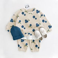 Baby 2-Piece Blueberry Waffle Apricot Set Baby Boy Spring Outfits, Twins Clothes, Blueberry Waffle, Overalls Baby Girl, Blueberry Waffles, Girls Spring Outfits, Blueberry Topping, Cute Overalls