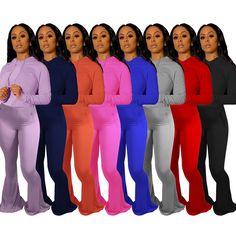 Women's High Elastic Hoodie Slim Flared Pants Sport Suit Stretch Tracksuit With Long Sleeves For Fall, Stretch Long Sleeve Tracksuit For Fall, Stretch Solid Color Tracksuit For Fall, Red Stretch Casual Tracksuit, Red Hooded Winter Set, Hooded Solid Color Sets For Fall, Hooded Solid Sets For Fall, Winter Hooded Stretch Sets, Winter Stretch Hooded Sets