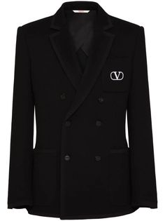 Valentino Garavani double-breasted Wool Blazer - Farfetch Designer Blazer With Lapel Collar, Designer Tailored Blazer, Designer Office Blazer, Designer Suits With Double Button And Lapel Collar, Designer Suit With Double Button Closure And Lapel Collar, Designer Sport Coat With Notch Lapel, Designer Single-breasted Business Blazer, Luxury Blazer With Double Button Closure, Luxury Double-breasted Tuxedo