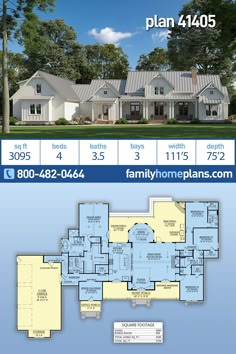 the floor plan for this house is shown in blue and white, with an additional living area