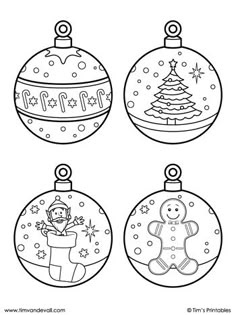 four ornaments with christmas decorations on them