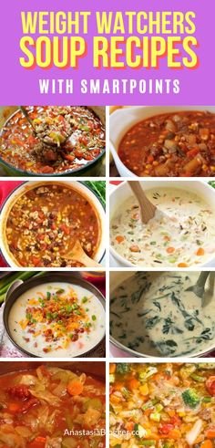 soup recipe collage with text overlay that reads weight watchers soup recipes with smart points