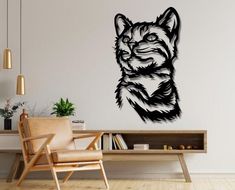 a wall decal with an image of a dog's head in black and white