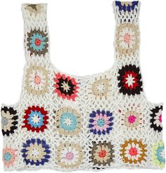 a crocheted bag with multicolored circles on it