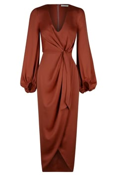 Luxe Tie Front Balloon Sleeve Midi Dress | Sangria | Dresses | Shona Joy – Shona Joy International Dana Dress, Sangria Dress, Party Dress Classy, Shona Joy, Dress Classy, Mode Hijab, Sleeve Midi Dress, Midi Dress With Sleeves, Brown Dress