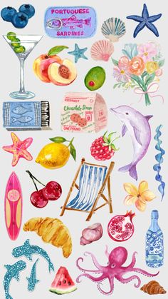 an image of various items that are in watercolor