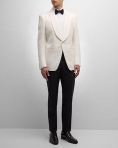 Tom Ford Suits Men Wedding, Mens Summer Wedding Suits Groom Attire, Nice Suits For Men, Wedding Mens Outfit, White Tux Wedding, Dinner Jacket Men, Groom Suits For Wedding, White Tie Wedding, Tom Ford Menswear