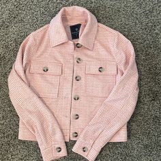 Never Worn! I Bought It But I Just Couldn’t Find Anything To Wear It With. Very Soft Material. Preppy Button-up Fall Outerwear, Fall Preppy Button-up Outerwear, Pink Button-up Outerwear For Day Out, Casual Pink Cropped Jacket With Pockets, Pink Tops With Snap Buttons For Fall, Preppy Fitted Winter Outerwear, Pink Fitted Cropped Jacket, Casual Style, Pink Fitted Casual Cropped Jacket, Fitted Preppy Winter Outerwear