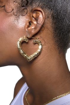 2 inch Forever Bamboo 10K Gold Heart Hoop Earring - 10K Yellow Gold