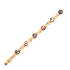 The Tessa Bracelet from the Daphne Collection is a chic and refined piece that is perfect for adding a touch of color to any outfit. This bracelet features beautiful handmade Italian mosaics and stunning Majorcan glass pearls, all electroplated in 24k gold. The bracelet measures 6.5" x 0.35" and has a box and tongue closure for a secure fit. Made-to-order in our New York City design studio. Please allow 7-14 business days for production before the ship date. Elegant Multicolor Gold Bracelet For Formal Occasions, Elegant Multicolor Gold Bracelet For Formal Events, Elegant Multicolor Jewelry Bracelet, Elegant Adjustable Multicolor Gold Bracelet, Multicolor Adjustable Gold Bracelet, Elegant Multicolor Adjustable Gold Bracelet, Elegant Multicolor Crystal Bracelet For Formal Occasions, Elegant Multicolor Crystal Bracelet For Formal Events, Elegant Multicolor Beaded Bracelets For Wedding