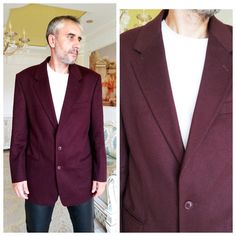 "Mens blazer burgundy wool blazer men's wool jackets Mens jackets Vintage burgundy blazer Sports Coat Suit jackets evening jacket size XL height of the men in the photo - 187 cm Please refer to photos for details of condition. Condition: very good vintage Measurements: Length: 87cm/34.3\" Sleeve : 66 cm/26.0\" Shoulder to shoulder: 50 cm / 19.7\" Bust: 120cm/47.2\" Waist: 112 cm/44.1\" size: XL note The color on the pictures may vary due to monitor settings and light reflections. Ready to ship P Wool Blazer Mens, Wool Jacket Men, Edwardian Blouse, Oktoberfest Dress, Wool Jackets, Jackets Vintage, German Dress, Burgundy Blazer, Mens Blazer