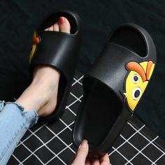 The Cartoon Duck Print Chunky Slides are a fun pair of slides everyone will enjoy! With two style variations, the quacking duck sits on the top of the slides or on the sides. The Cartoon Duck Print Chunky Slides are easy to slip on and off and are very comfortable! Walk-in style! FEATURES: Style Open Toe Season Spring/Summer Sole Flat Vamp material EVE COMFORTABLE MATERIAL: The Cartoon Duck Print Chunky Slides are made of high-density material. These are light, soft, breathable, and waterproof, Playful Non-slip Slip-on Slides, Fun Non-slip Slides For Spring, Fun Non-slip Synthetic Slides, Non-slip Synthetic Fun Slides, Non-slip Round Toe Fun Slides, Fun Non-slip Slides With Round Toe, Non-slip Round Toe Slides, Trendy Non-slip Slides With Round Toe, Fun Slide Slippers For Spring