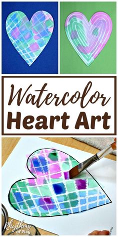 watercolor heart art project for kids