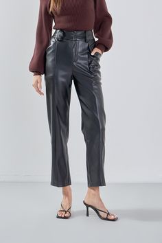 ENDLESS ROSE - Faux Leather Wide Pocket Pants - PANTS available at Objectrare Pocket Pants, Waist Band, Jet Black, Formal Occasion, Special Events, Bleach, Dry Clean, Faux Leather, Hand Wash