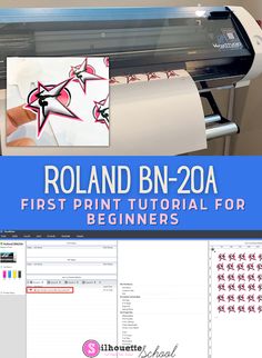 an image of a printer with the text roland bn - 20a first print tutor for beginners