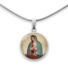 Our Lady of Guadalupe Pendant Necklace Spiritual Jewelry: Our Lady Of Guadalupe Round Pendant, Spiritual Virgin Mary Medallion Jewelry, Our Lady Of Guadalupe Round Pendant As Gift, Spiritual Our Lady Of Guadalupe Jewelry Gift, Our Lady Of Guadalupe, Lady Of Guadalupe, Glass Dome, Glass Domes, Gold Pendant Necklace