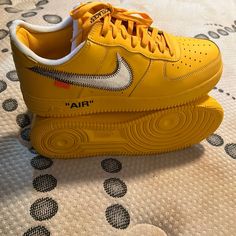 Off White Air Forces Ones Lemonades Size 10.5 All Offers Appreciated But Be Fair Comes With Box Used Once Or Twice Yellow Nike Air Force 1 Lace-up For Streetwear, Yellow Nike Air Force 1 For Streetwear, Yellow Nike Air Force 1 Sneakers For Streetwear, Yellow Low-top Nike Air Force 1, Yellow Nike Air Force 1 With Branded Insole, Casual Yellow High-top Nike Air Force 1, Yellow Nike Air Force 1 With Round Toe, Nike Air Force 1 Yellow With Round Toe, Nike Air Force 1 Yellow Casual Shoes