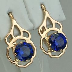 USSR Vintage Original Soviet Blue Sapphire (lab. created) Gold Earrings 583 14K | eBay Blue Prong-set Earrings For Formal Occasions, Formal Blue Earrings With Prong Setting, Blue Prong Set Earrings For Formal Occasions, Gold Sapphire Earrings With Prong Setting, Yellow Gold Sapphire Drop Earrings, Formal Yellow Gold Sapphire Earrings, 14k Gold Sapphire Gemstone Earrings, Formal Blue Round Earrings, Blue Round Earrings For Formal Occasions