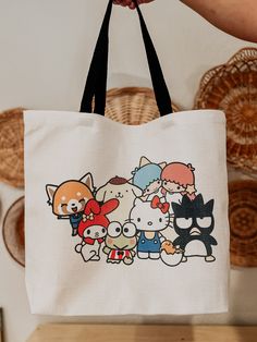 Cute kitty and friends Large Capacity Reusable Natural Linen Tote Bag, Kitty and Friends Shoulder Bag, Kawaii Purse, cute Kitty book bag  There are so many uses for this large capacity natural linen tote bag, The tote bag is  18.5 * 15 * 5 inch. It has a  widened bottom large enough to hold a surprising amount of groceries, books, phone, keys, bottles, umbrella and more, which will be so convenient  in your life.  This reusable tote bag is made of sturdy linen fabric, which is extremely durable Cute Cartoon Style Bag, Cartoon Style White Bag For Daily Use, White Cartoon Bags For Daily Use, White Cartoon Style Bag With Cute Design, White Cartoon Bag With Cute Design, Multicolor Cartoon Style Bag For Everyday Use, Multicolor Character Print Bags For Daily Use, Harajuku Style White Canvas Bag For School, White Harajuku Style Canvas Bag For School