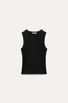 Basic Sleeveless Ribbed Top, Basic Ribbed Sleeveless Top, Ribbed Stretch Tank Top, Sleeveless Ribbed Stretch Tops, Everyday Stretch Tank Top With Ribbed Neckline, Basic Tank Top For Layering, Basic Layering Tank Top, Fitted Sleeveless Top With Ribbed Neckline, Sleeveless Fitted Top With Ribbed Neckline